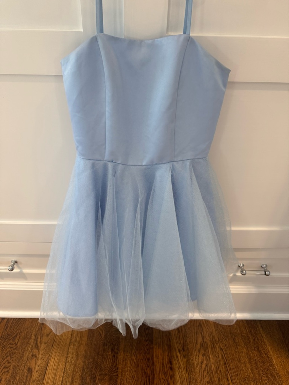 Un Deux Trois Satin and Tulle Light Blue Party Dress